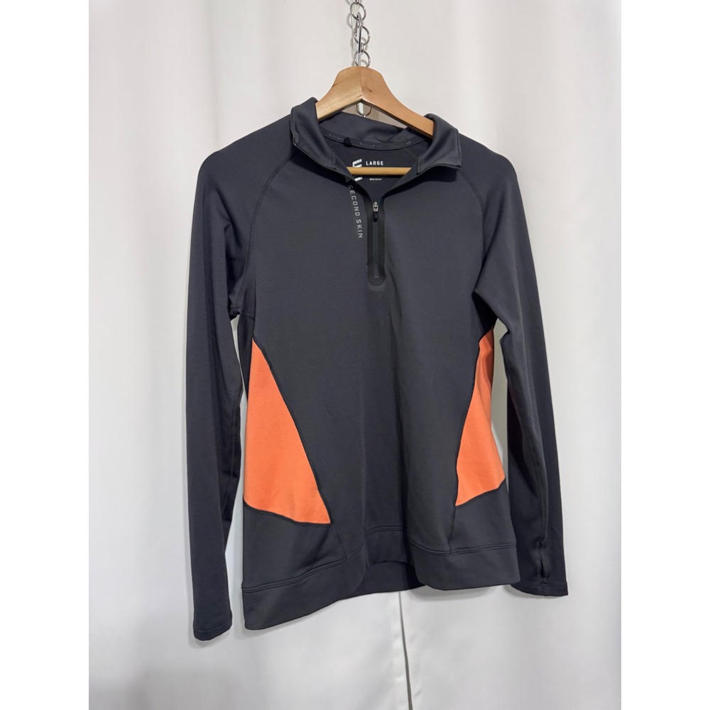 Second Skin Women Compression Quarter Zip Pullover Gray Orange Large Thumbholes
